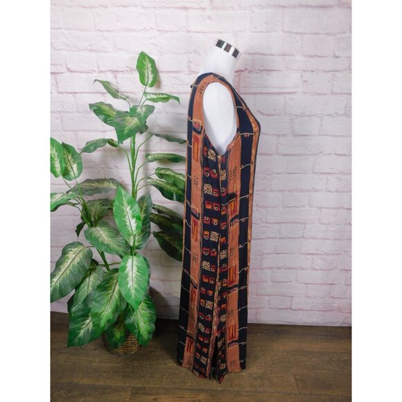 Sag Harbor Vtg Sleeveless Tribal Print Maxi Dress Brown Boho Large - Picture 8 of 11